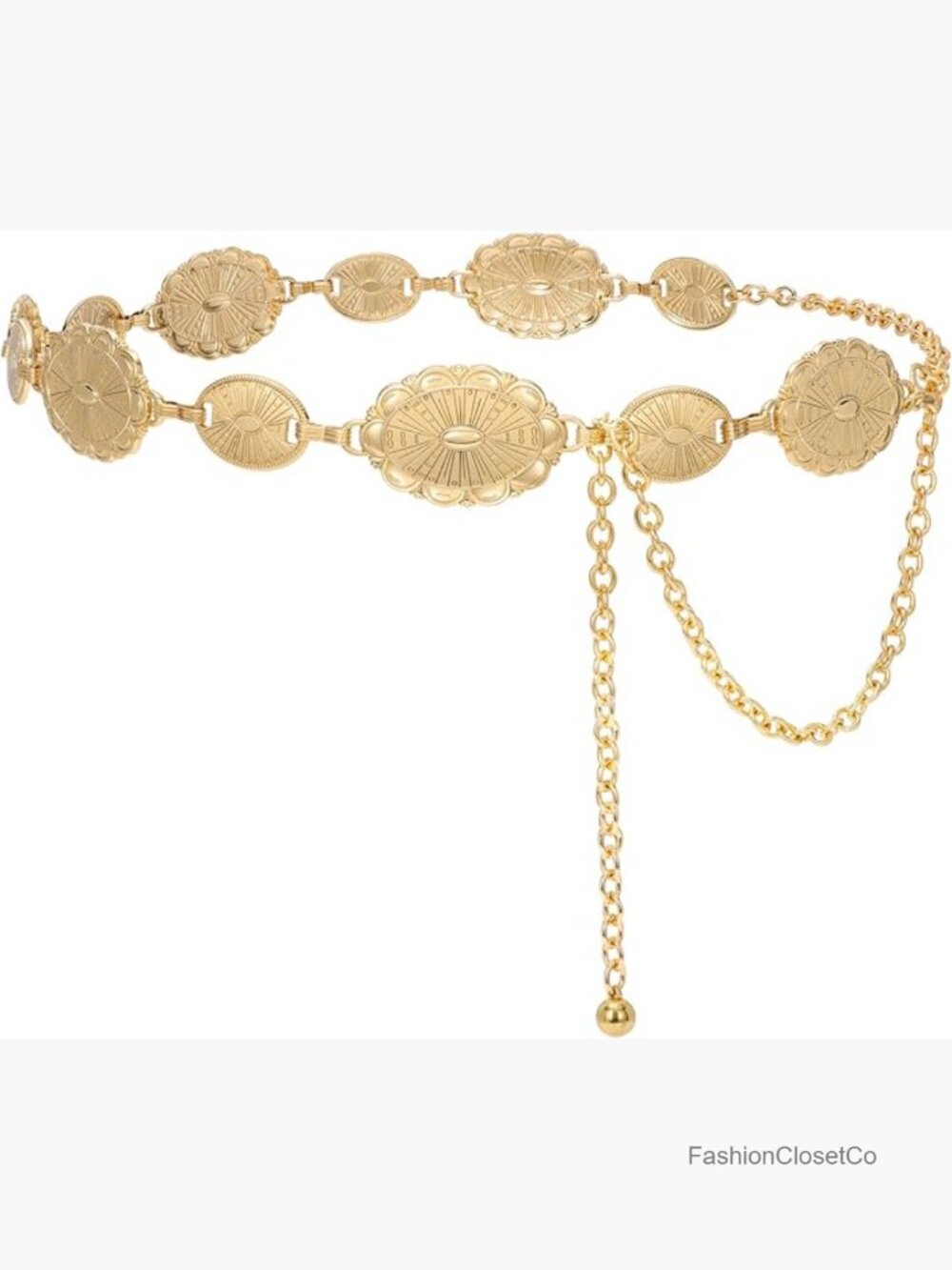 Western Concho Chain Belt Metal Boho Waist Link Country Concert Outfit - Picture 1 of 7